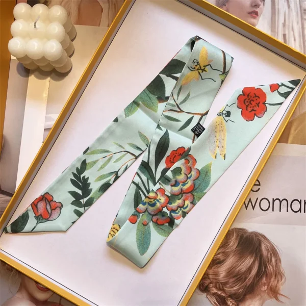 وشاح أنيق لحقيبة اليد للنساء، زخرفي من قماش التويل، بأسلوب جديد، بطبقة مزدوجة وطباعة مزدوجة الجانبين، وشاح صغير من الحرير.