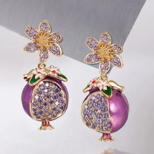 أقراط فاخرة مرصعة بالزركون على شكل رمان