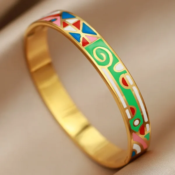 أساور نسائية بتصميم جديد مزينة بزهور بتأثير لوحات الزيت، مصنوعة من الفولاذ المقاوم للصدأ