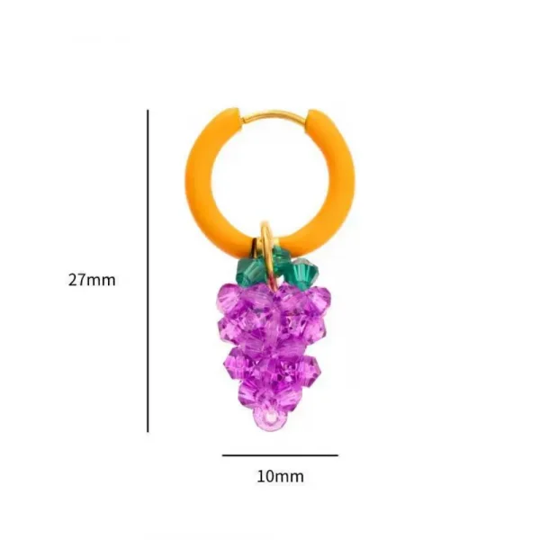 أقراط نسائية عصرية ملونة بتصميم فواكه فردية، تشمل العنب، الكرز، والليمون، مصنوعة من الفولاذ المقاوم للصدأ