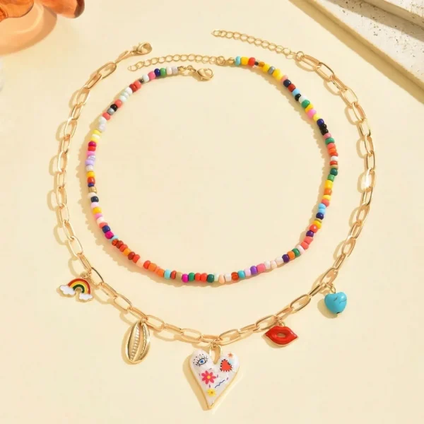 عقود متعددة الطبقات مصنوعة يدويًا من خرز وسلاسل