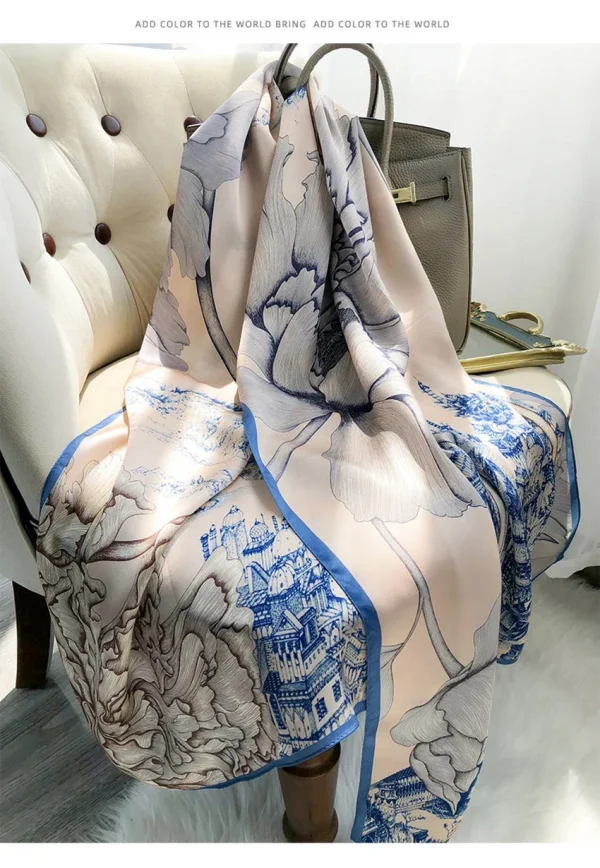 شالات نسائية من الحرير الخالص، مطبوع، تصميم فاخر، طويل الحجم