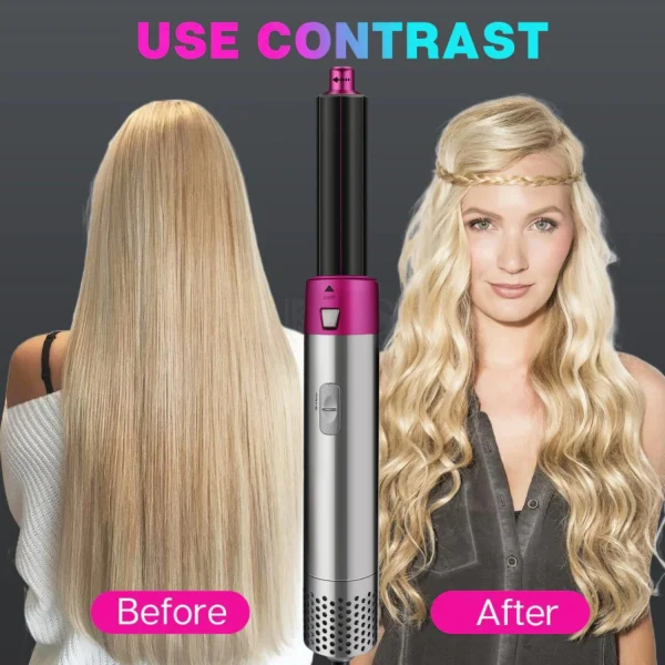 مشط هواء ساخن 5 في 1 مع مكواة تجعيد شعر أوتوماتيكية، بتقنية الأيونات