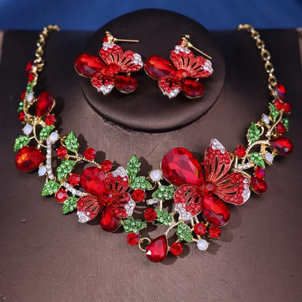 طقم مجوهرات من أزهار البوهينيا الكريستالية، أقراط متعددة الألوان مع عقد مُطابِق،