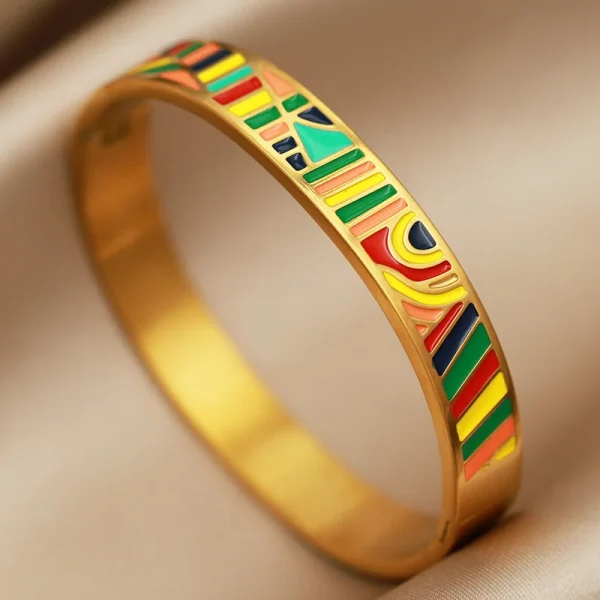 أساور نسائية بتصميم جديد مزينة بزهور بتأثير لوحات الزيت، مصنوعة من الفولاذ المقاوم للصدأ