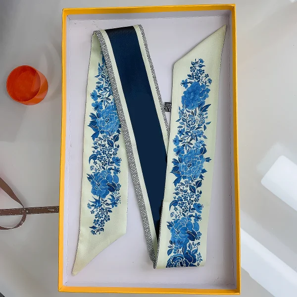 وشاح نسائي فاخر بنقشة زهرة البنفسج ،يمكن استخدامه مع الحقيبة، مصنوع من الحرير، يصلح كفولار أو ربطة شعر أو وشاح للرقبة أو عصابة رأس للسيدات.