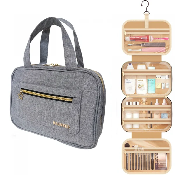 Scf1e48bd993b4836bac911fa2fd6fdc8r.webp حقيبة مكياج قابلة للطي للنساء، منظم سفر مع خطاف تعليق