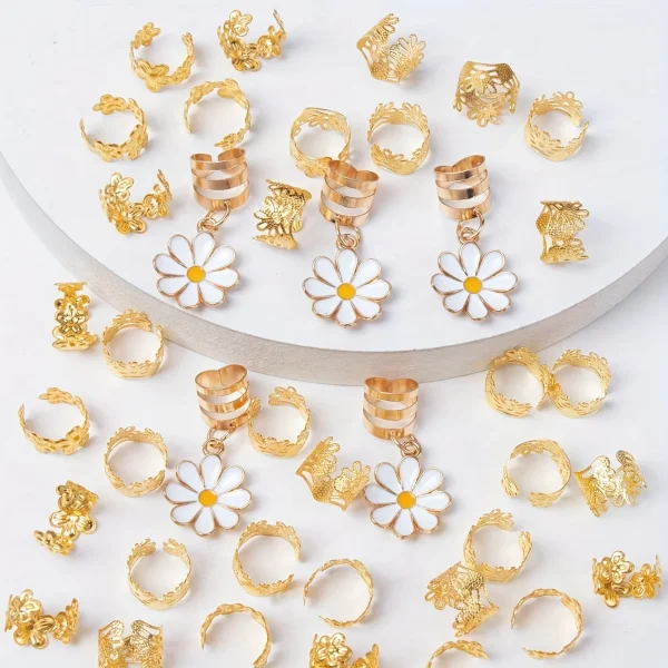 مجموعة 25 قطعة من مشابك الضفائر على شكل زهرة الأقحوان من سبيكة