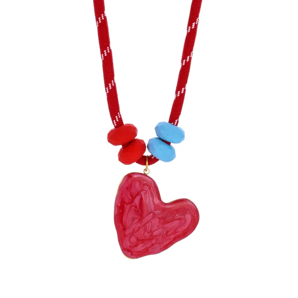 عقد عصري جديد من حبل القطن مع قلادة قلب من الفولاذ المقاوم للصدأ