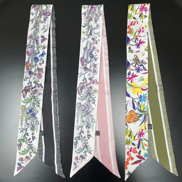 وشاح نسائي فاخر بنقشة زهرة البنفسج ،يمكن استخدامه مع الحقيبة، مصنوع من الحرير، يصلح كفولار أو ربطة شعر أو وشاح للرقبة أو عصابة رأس للسيدات.