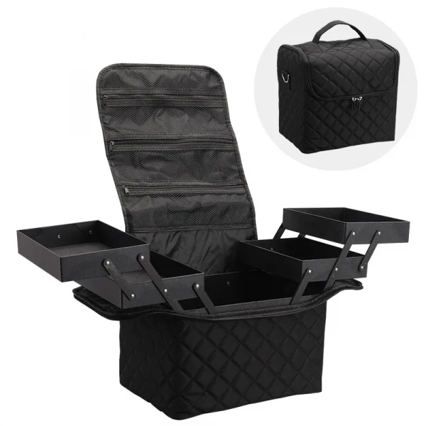 حقيبة مكياج كبيرة السعة بنقشة مربعات.