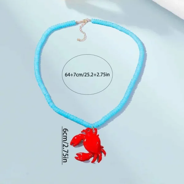 عقد بوهيمي عصري بخرز مع تعليقة سلطعون مطلية بالمينا باللون الأحمر