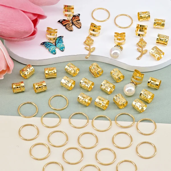 مجموعة 46 قطعة من مشابك الضفائر بتصميم فراشات وورود ولؤلؤ.