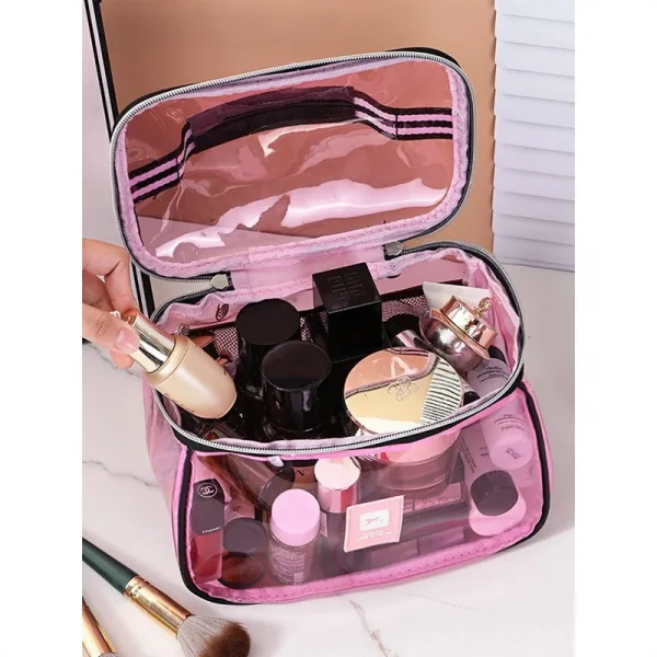 Sfcae7cf4f9c4482f820c3d43981093827.webp حقيبة مكياج شفافة كبيرة السعة من مادة PVC الهلامية – مقاومة للماء