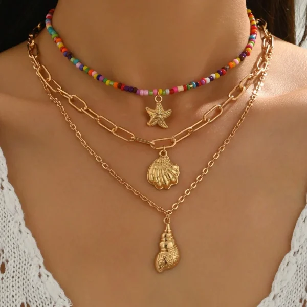 عقود متعددة الطبقات مصنوعة يدويًا من خرز وسلاسل