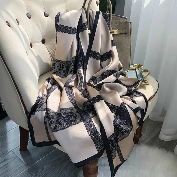 شالات نسائية من الحرير الخالص، مطبوع، تصميم فاخر، طويل الحجم